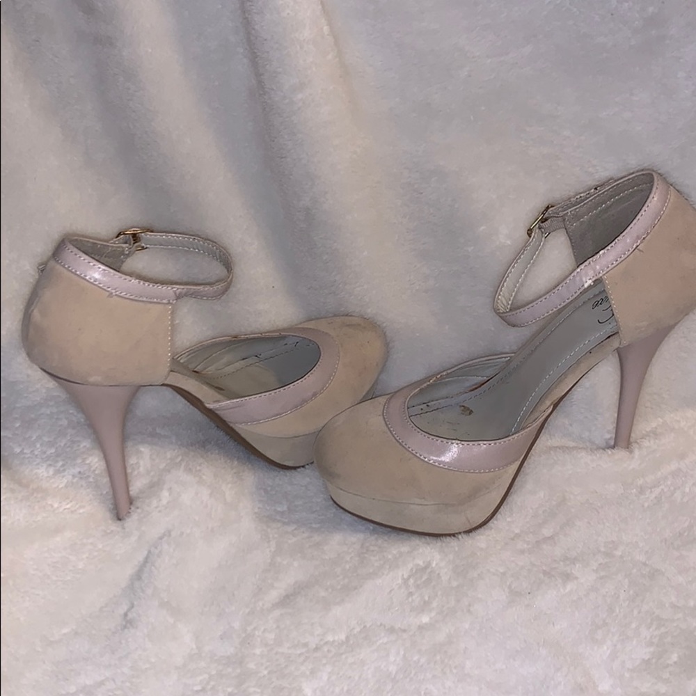Taupe suede mary jane heels